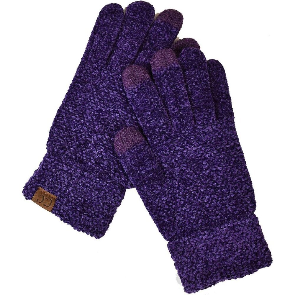Women's Purple Winter Warm Eco-Friendly Knit Chenille Touchscreen Texting Gloves